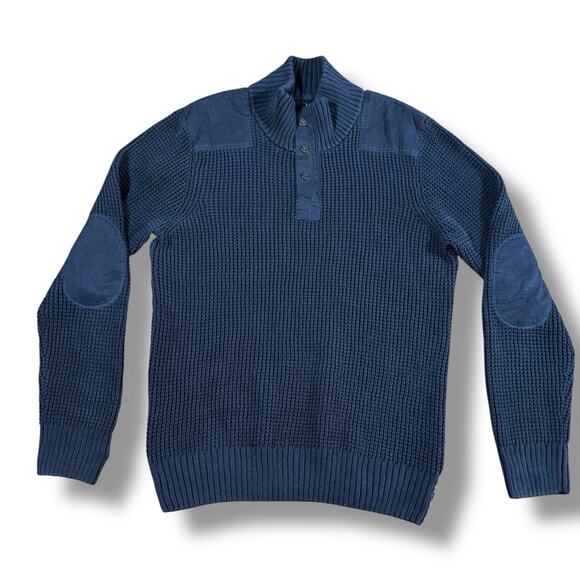 Buffalo David Bitton Commando Sweater Men's L Navy Waffle Knit Pullover Fall - Picture 1 of 7